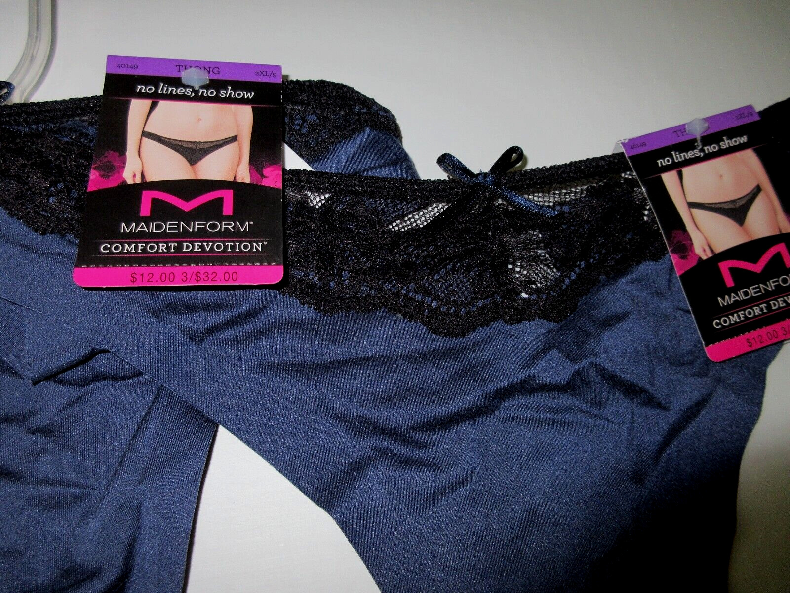 Maidenform ~ THONG Panty underwear 2-Pairs No Lines No Show Blue 40149 ~ 2XL/ 9