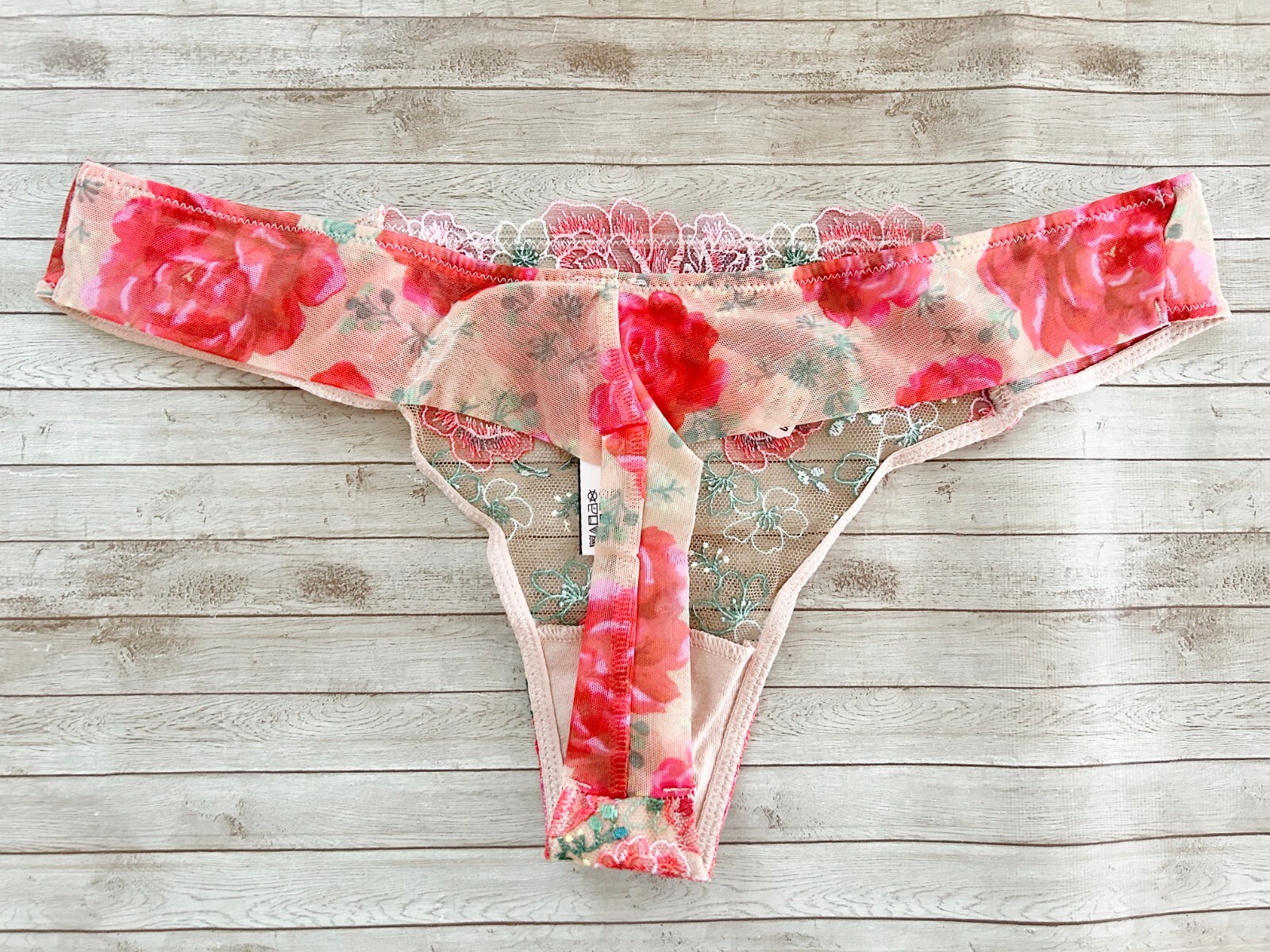 NWT Victorias Secret Dream Angels Floral Embroidery Thong Panty Red Floral S