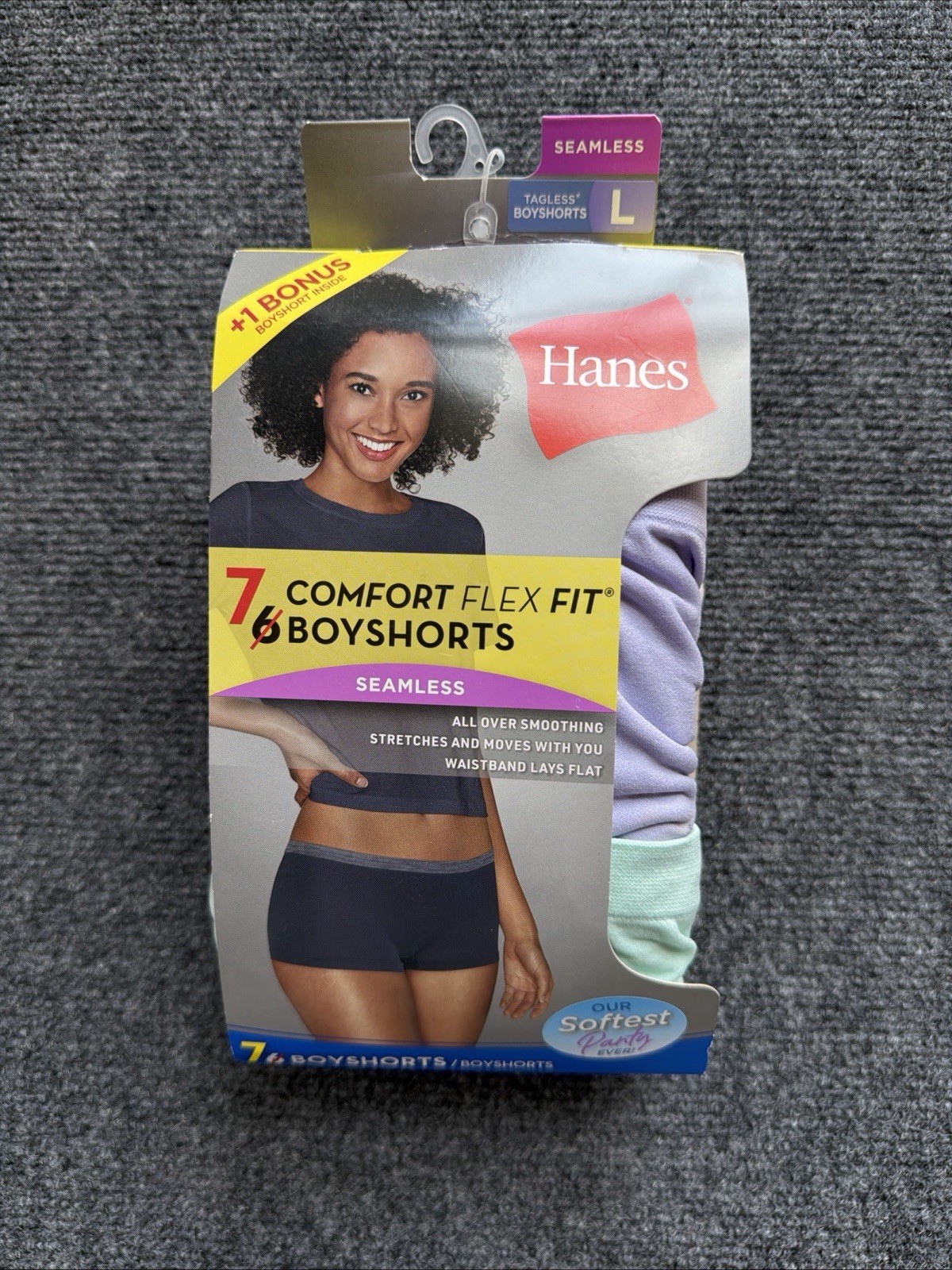 Hanes Comfort Flex Fit Seamless Tagless Stretch Boyshort Panties 6 Pack L