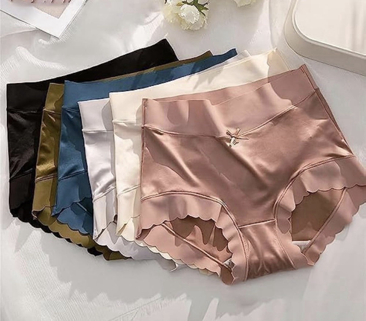6-Piece Women Satin Ice Silk Moisture-absorbing High Waist Seamless Panties Med