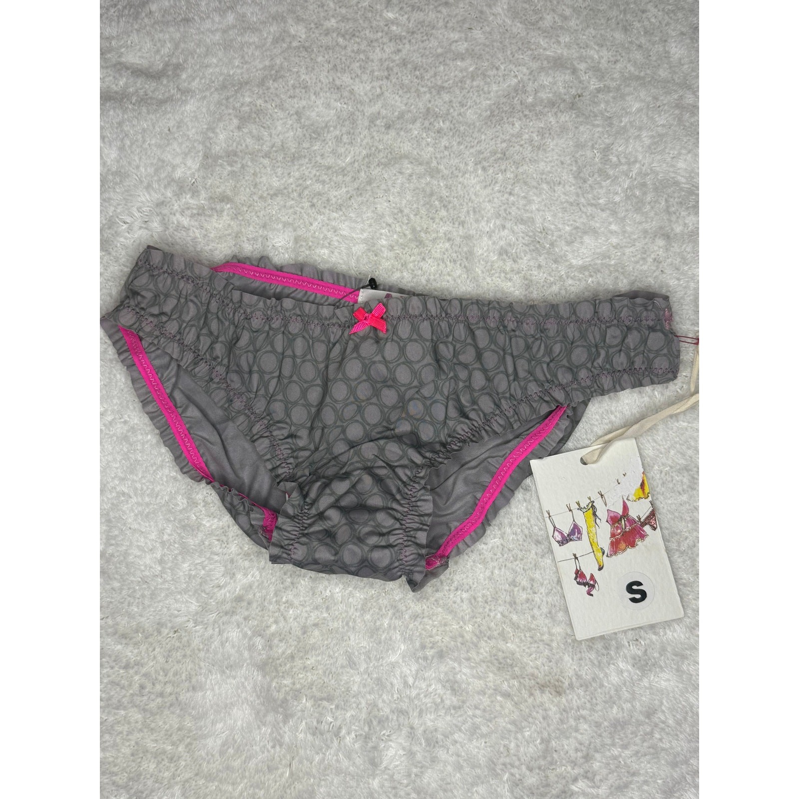 NWT ART Gray Geometric Print Bikini Panty Pink Trim Size S Y2K Nylon