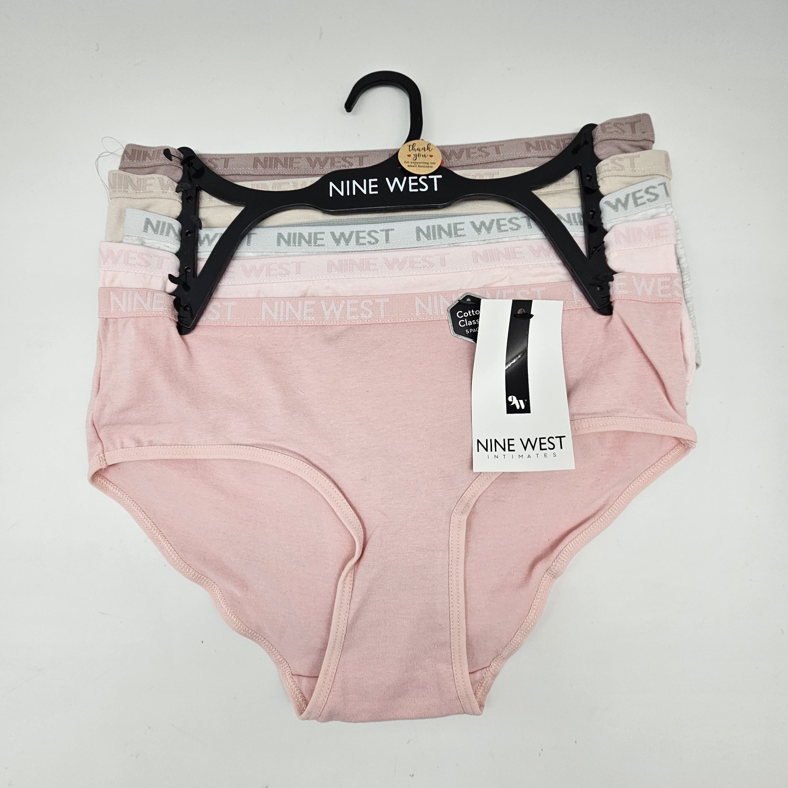 9W NINE WEST 5 Pack Women’s M L XL Cotton Logo Panties Brown Beige Gray Pink