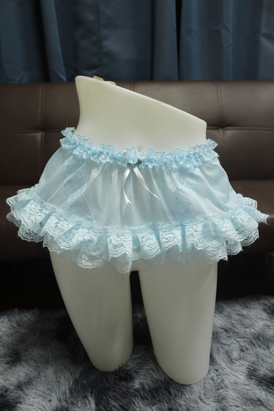 #A321 Vintage Style 2XL/ElasticW.24-42″ Blue Nylon Half Slip MiniSkirt Length9″