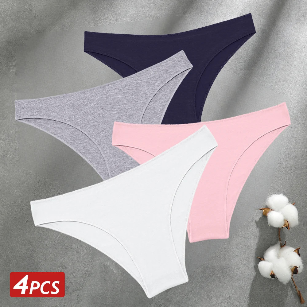 4pc Seamless Cotton Panties Women Low Waist Briefs Stretch Breathable Lingerie