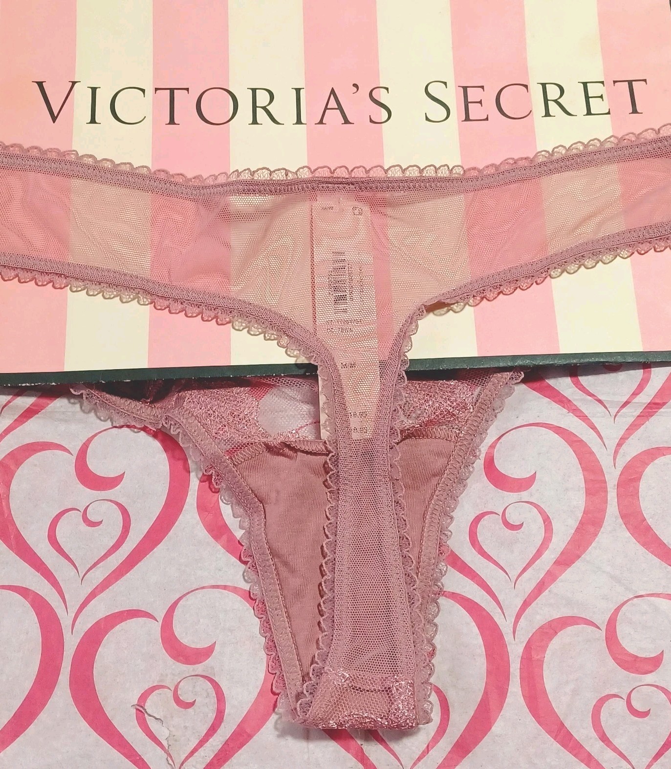 Victoria’s Secret Vintage Blossom Embroidery Thong VINTAGE ROSE Medium NWT!