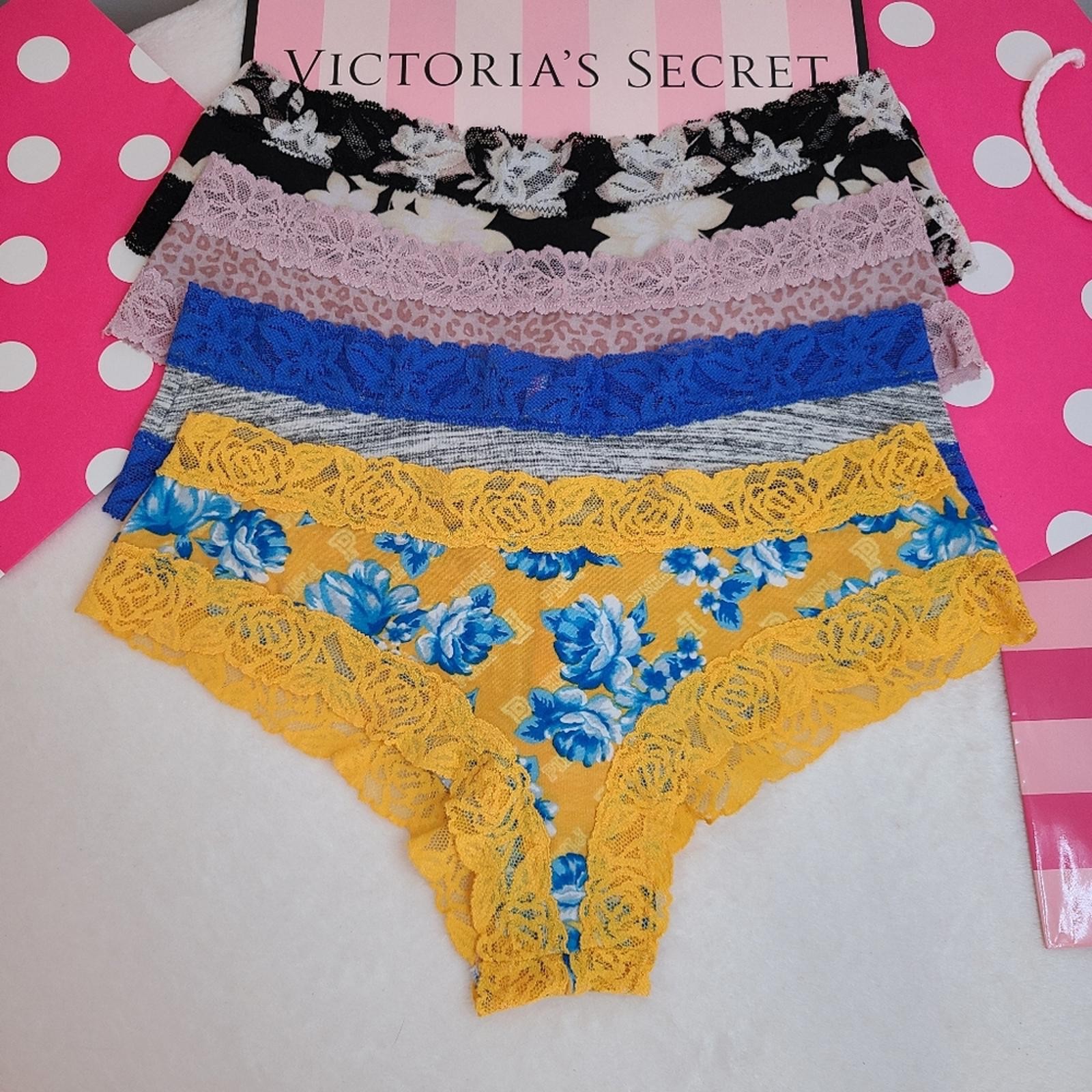 VS PINK 4pk Lace Trim Cotton Cheeky Panties Size M Multicolor Floral