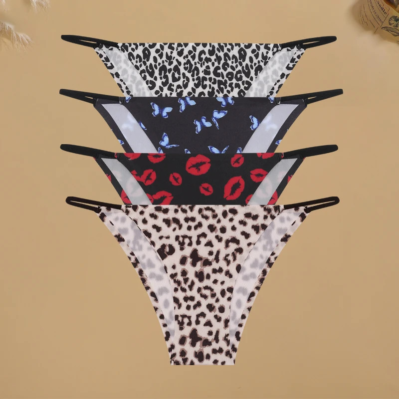 4 Pcs Women’s Graphic Print Briefs Seamless Lace Panties Breathable Low Waist