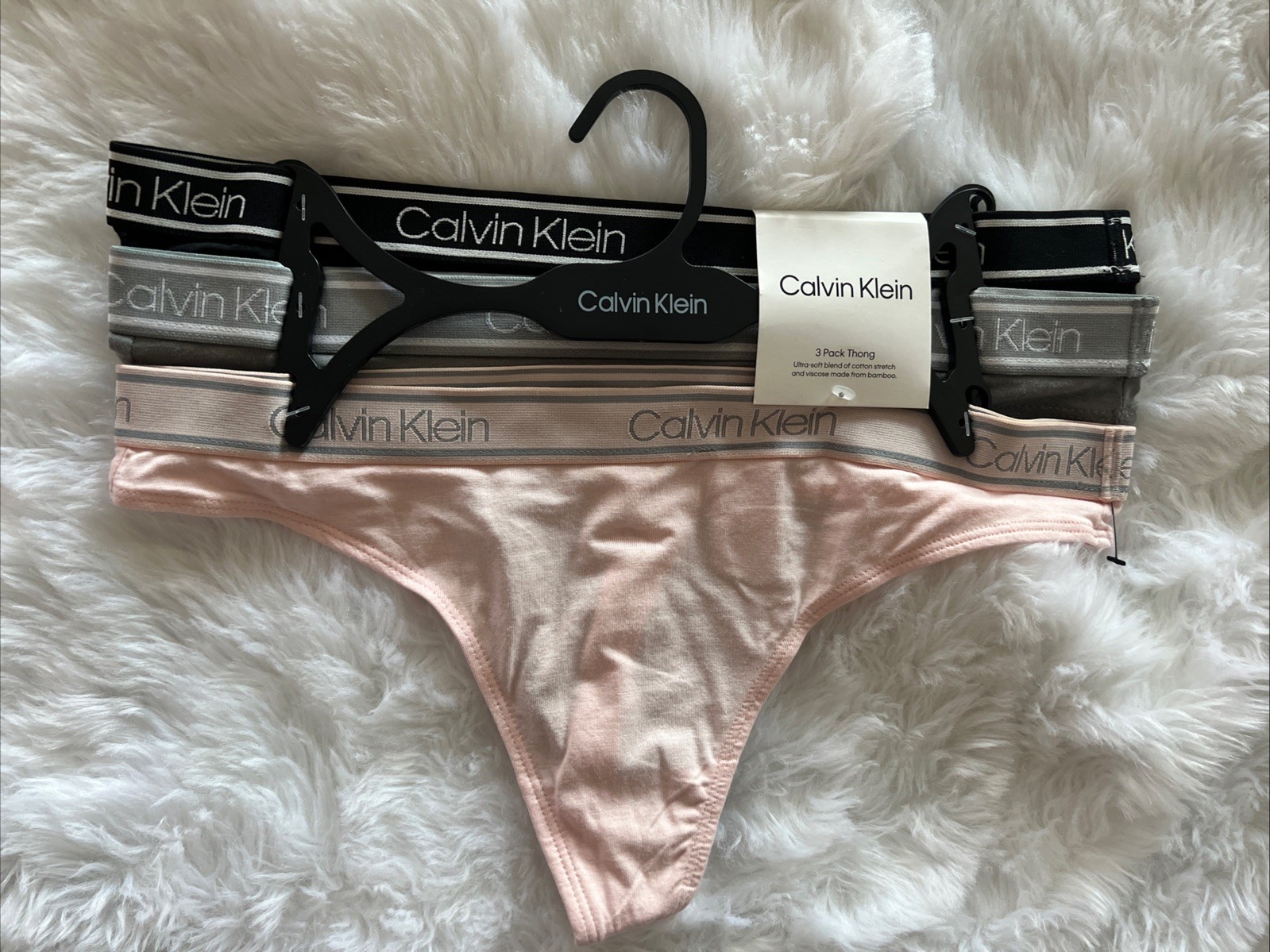 Calvin Klein Women’s Cotton 3 Pack Thong Panties Underwear Black Pink Grey M