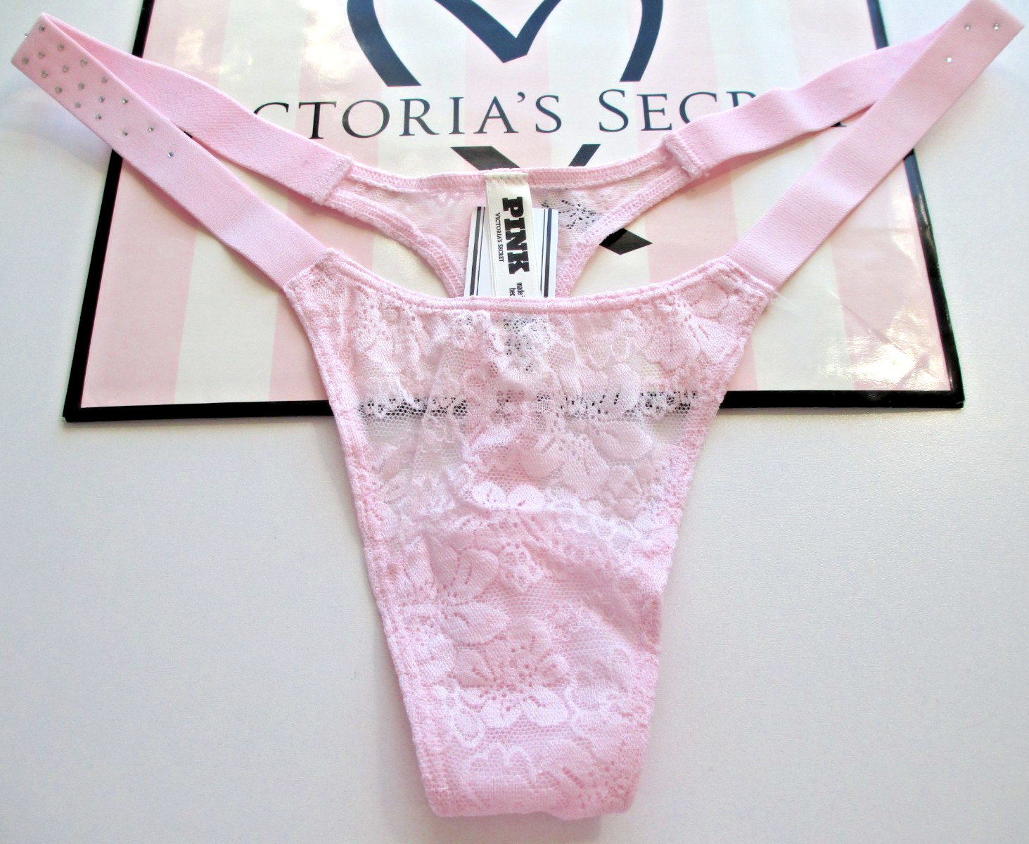 VICTORIA’S SECRET PINK Micro Thong Panty S M L XL Pink NWT Lace VS Shine Strap