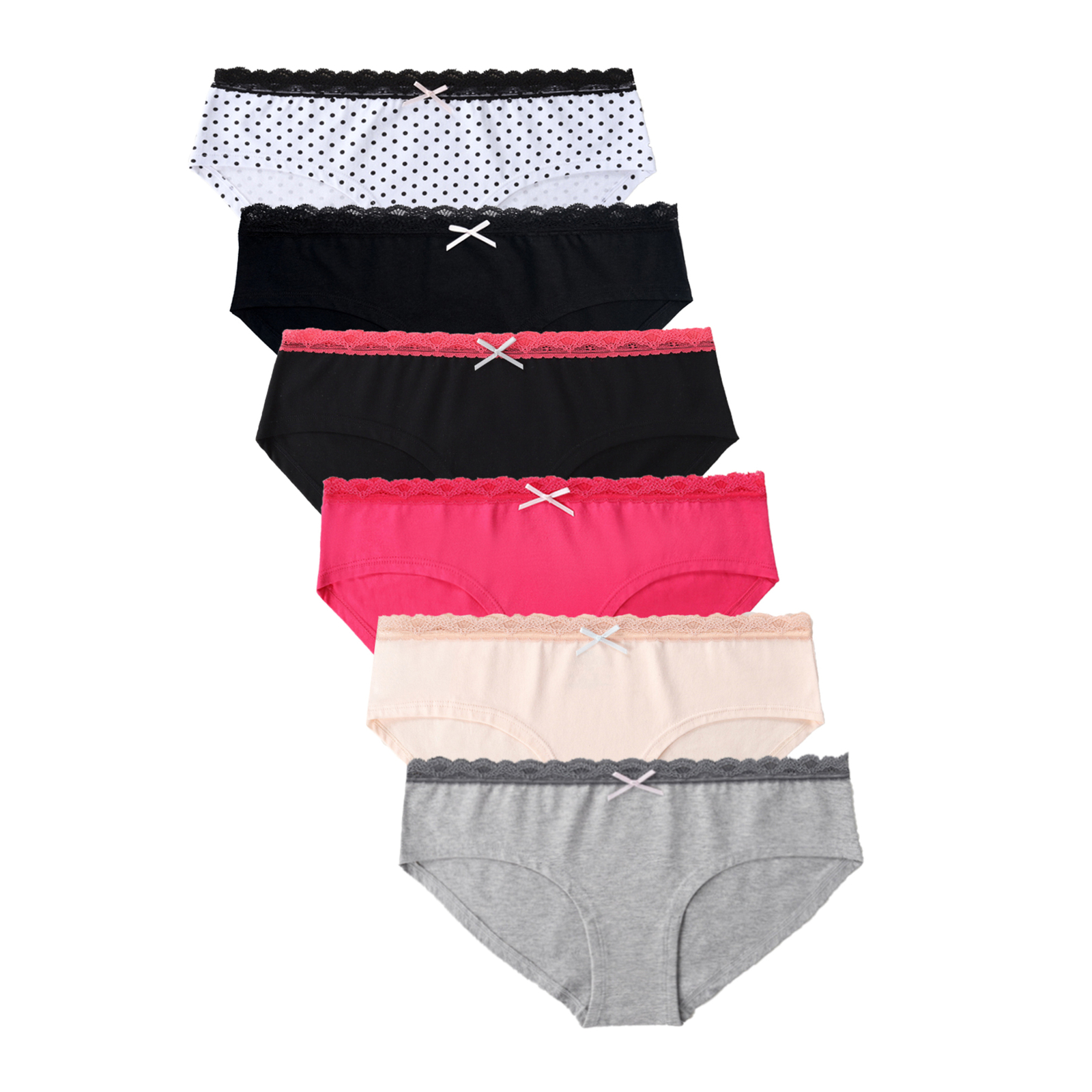 6PK Womens Cotton Underwear Lace Hipster Panties Briefs Assorted Colors