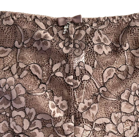 Women L Brown Scalloped Lace High Waisted Panties Seamless Full Briefs Comfy