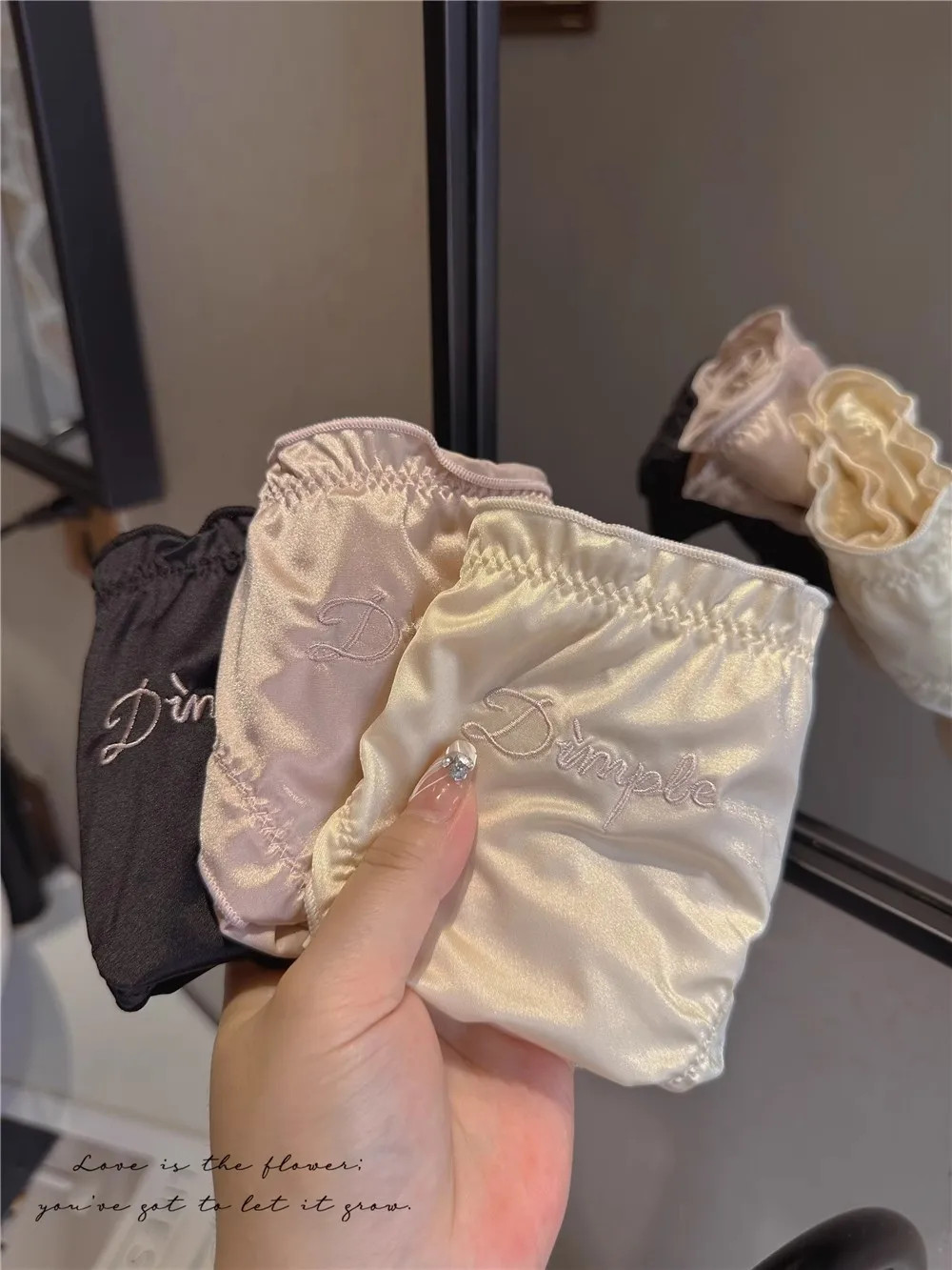 Satin Panties Low Rise Letter Print Soft Breathable Comfortable Women Underwear
