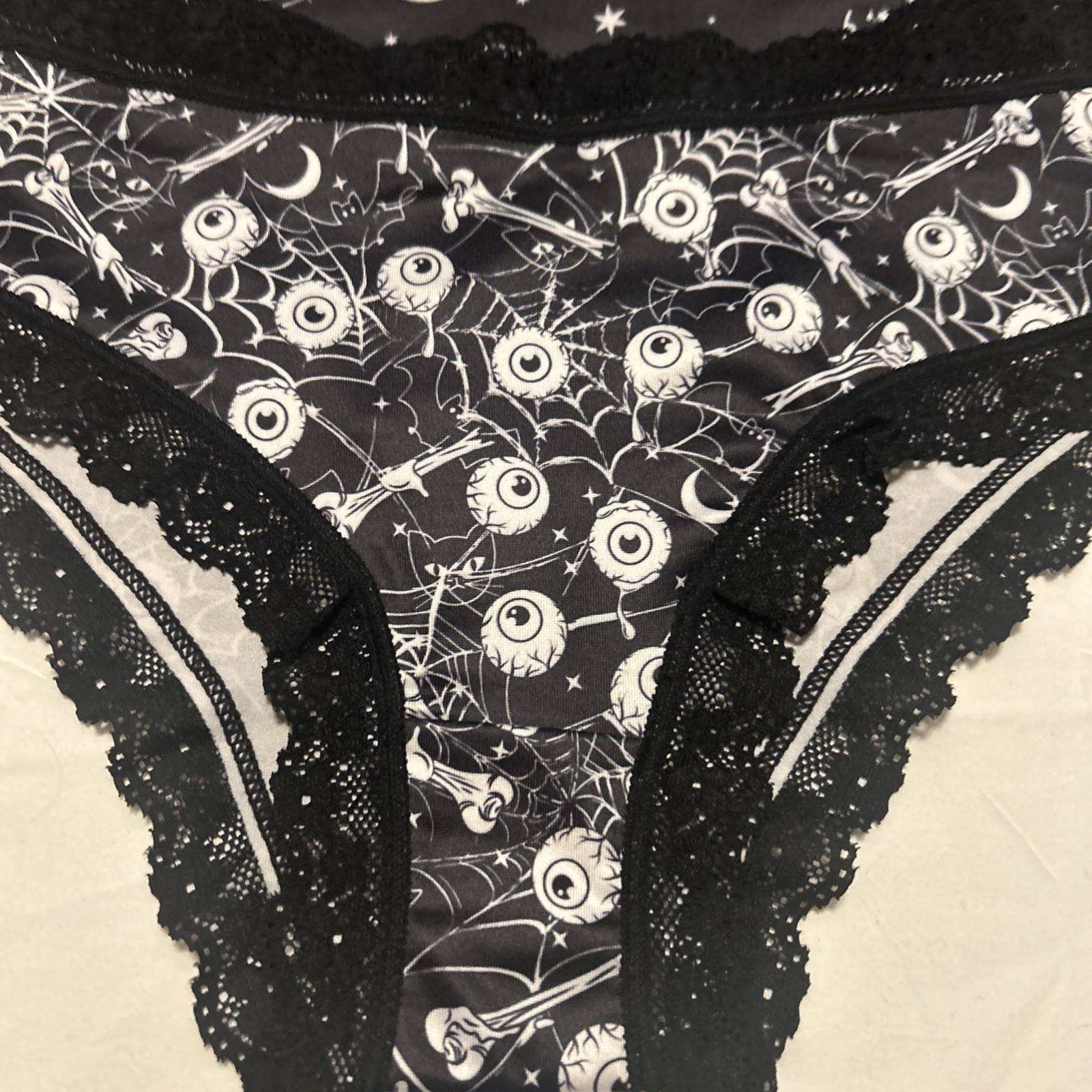 Morvia 3pk lace trim goth Emo panties S skulls Eyeballs Bones Moons Teeth New