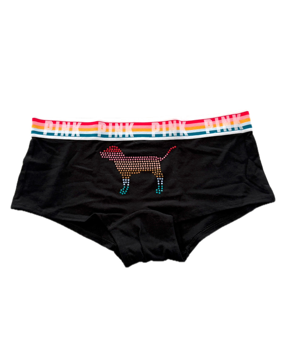 Victoria’s Secret PINK Logo Boyshort Panty Black w Sequin Dog