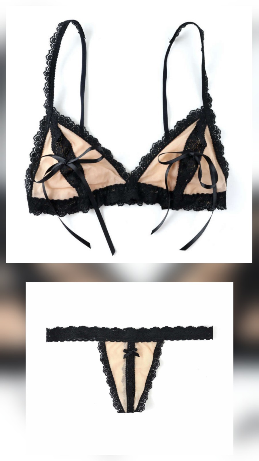 Hanky Panky Nude Illusion Tie Bralette and Thong G-String