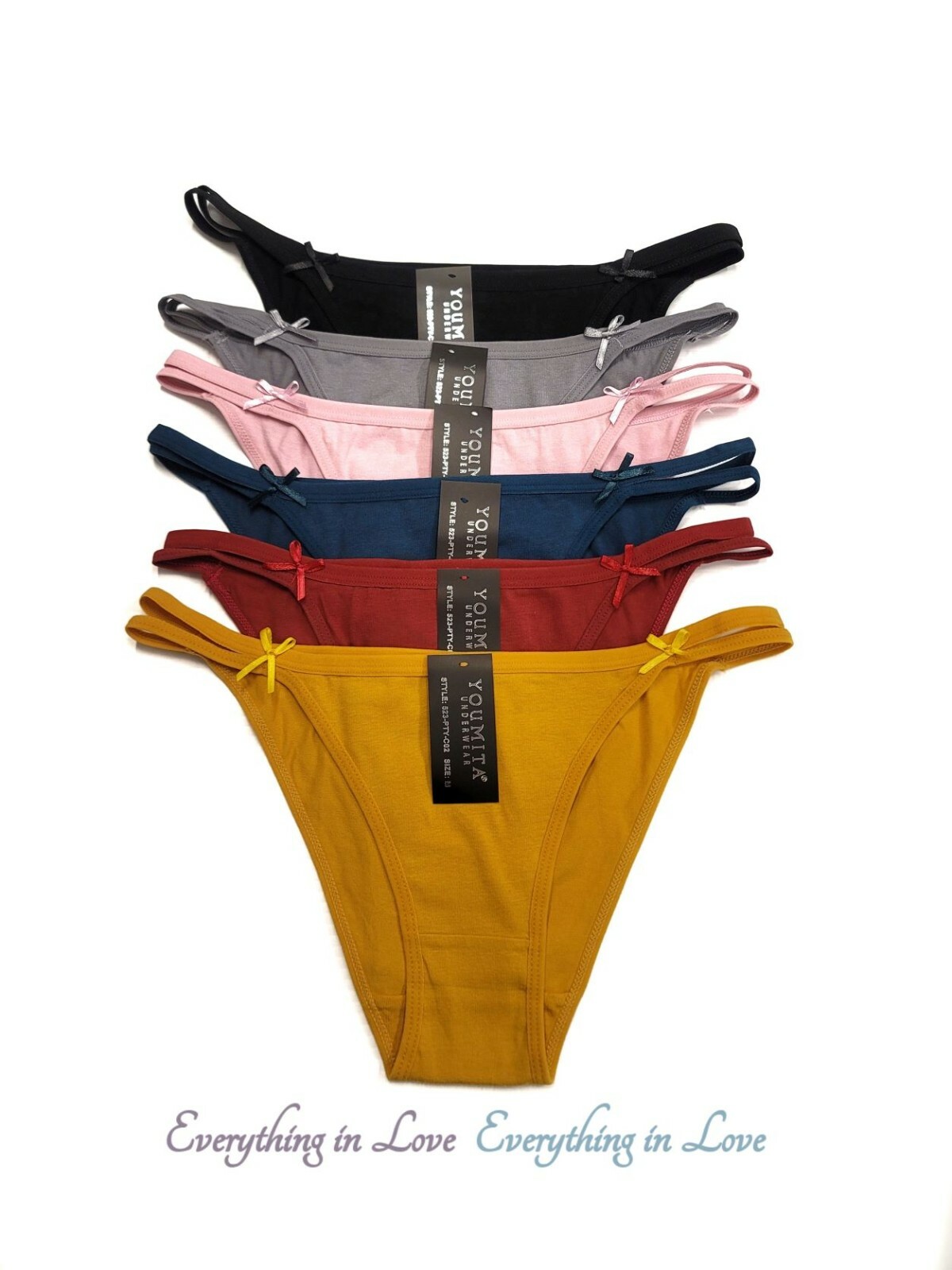 Youmita 6 Pack Cotton Side 2 String Brazilian High Cut Cheeky Hipster Panties