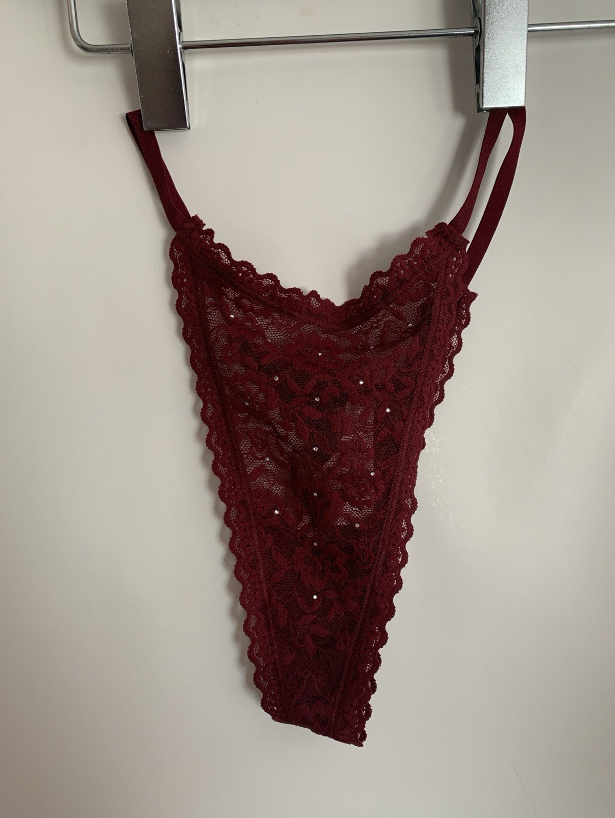 Victoria’s Secret Burgundy Floral Lace Sheer Thong/String Panties Women M