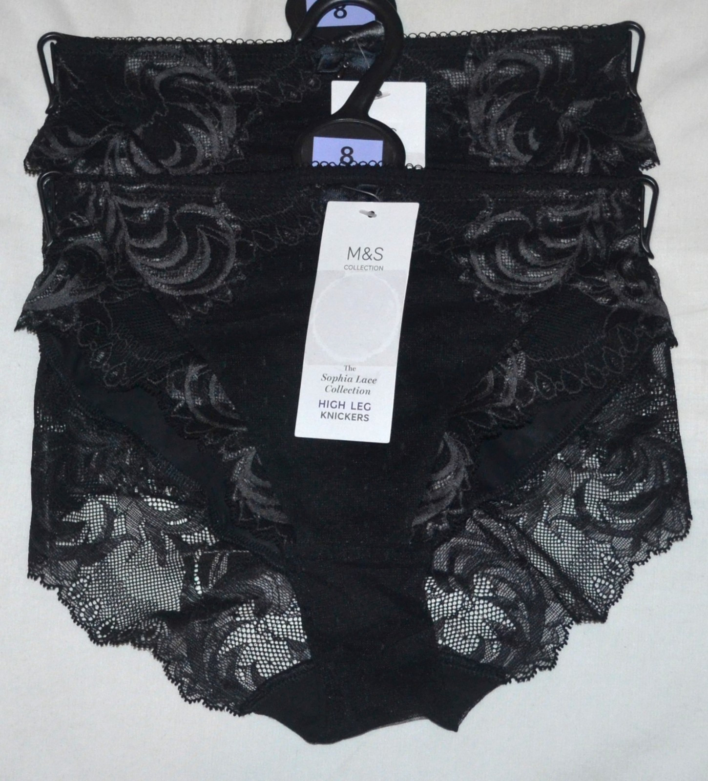 LADIES M&S COLLECTION SOPHIA LACE HIGH LEG KNICKERS SIZE 8 T817810L – SET OF 2 .