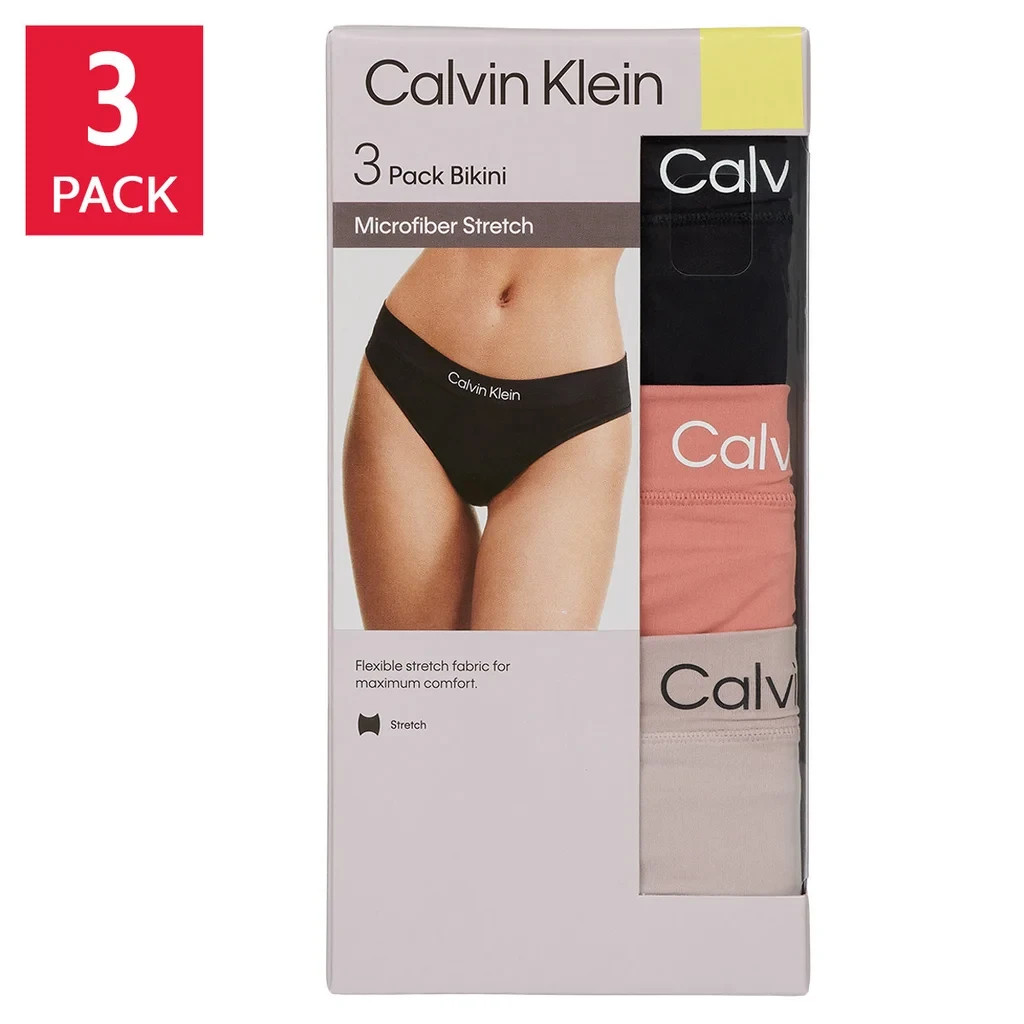 NEW Women’s Calvin Klein 3 Pack Bikini Underwear Black Pink Tan size Xs-L