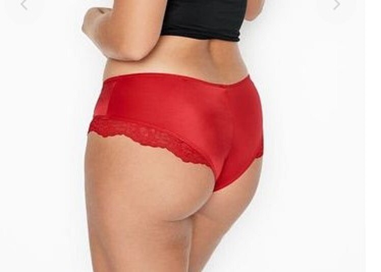 Victoria’s Secret Red Micro Lace Inset Cheeky Panty Size M Logo V Solid Color