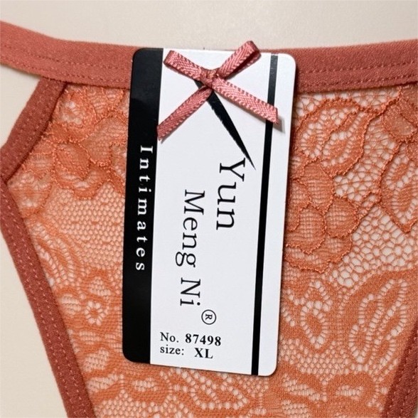 Yun Meng Ni Lace Floral Bow Thong/String Panties Rust Women’s Regular Size XL