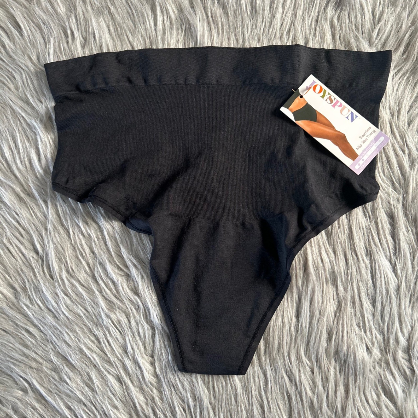 Joyspun Seamless Mid-Rise Thong Womens Size XXXL (22) Black Shapewear Shaping