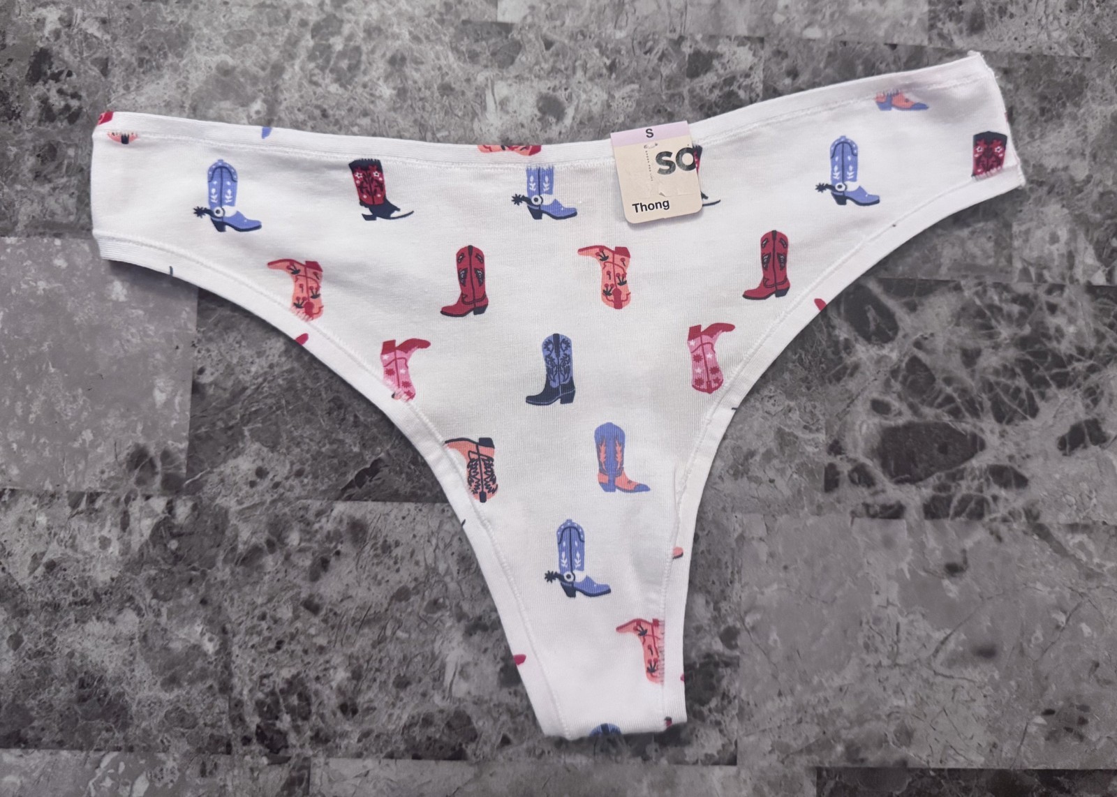 NWT SO SMALL WHITE BLUE PINK RED COWGIRL COWBOY BOOTS THONG PANTIES