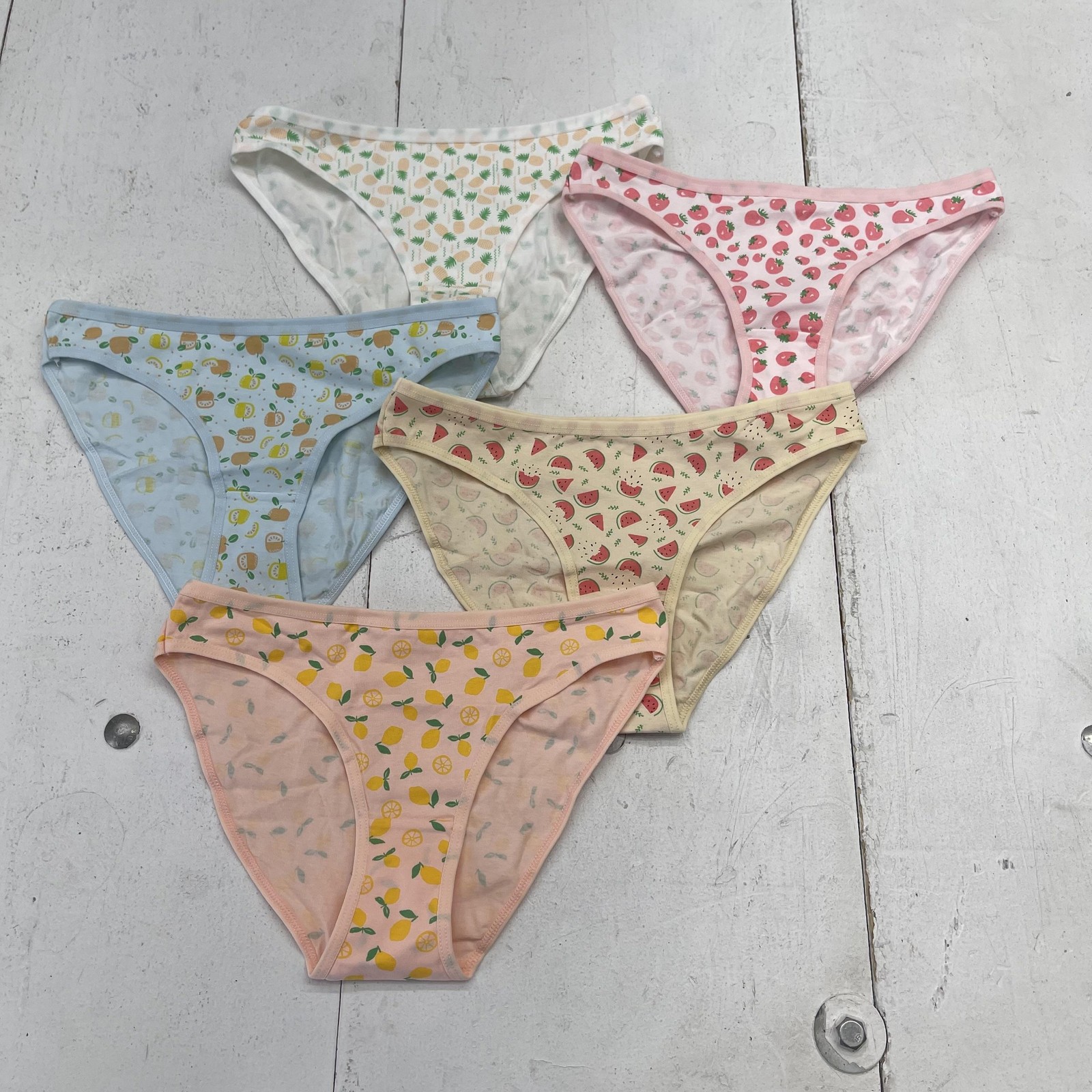 Bikini Panties Womens Small Multicolor Fruit Print Cotton Jersey 5 Pack Stretch