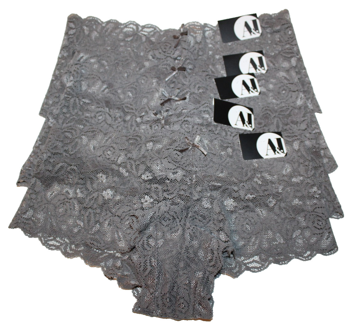 A&I Womens Lot of 5 Floral Lace Charcoal Boyshort Panties/Underwear Size 5 Small