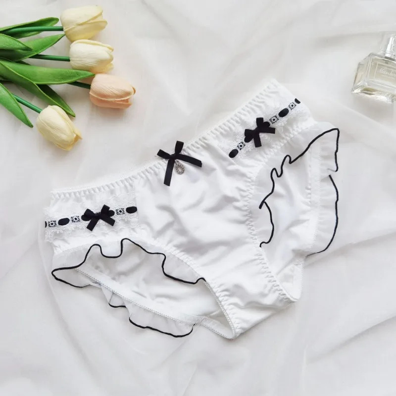 Ruffle Lace Briefs Mid Rise Smooth High Elastic Underwear Panties Women Soft