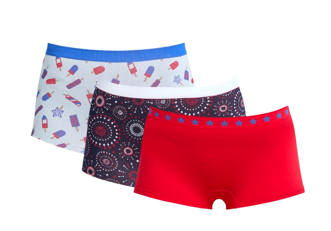 WAY TO GO L (12-14) Celebrate Patriotic 3 Pack Boyshorts Seamless Panties NWT
