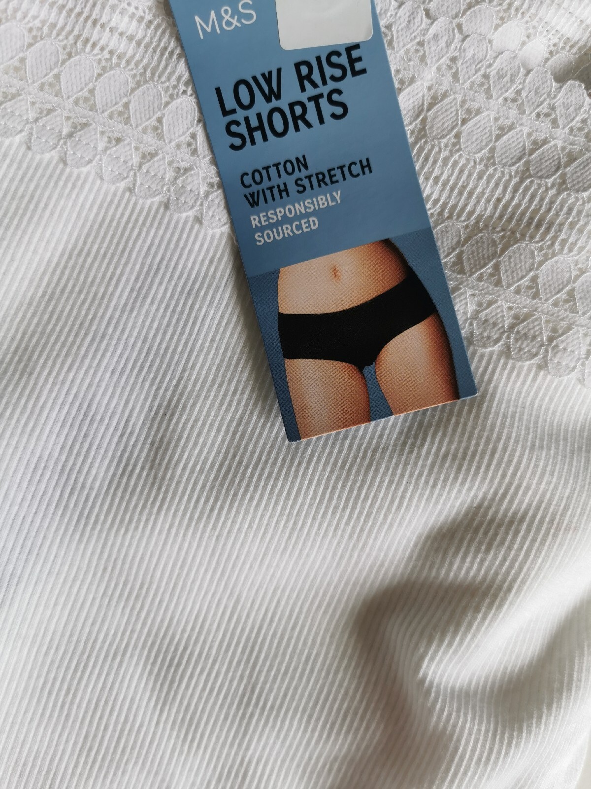 M&S Low Rise Shorts, 2x 3 Packs Size 28, Cotton, White