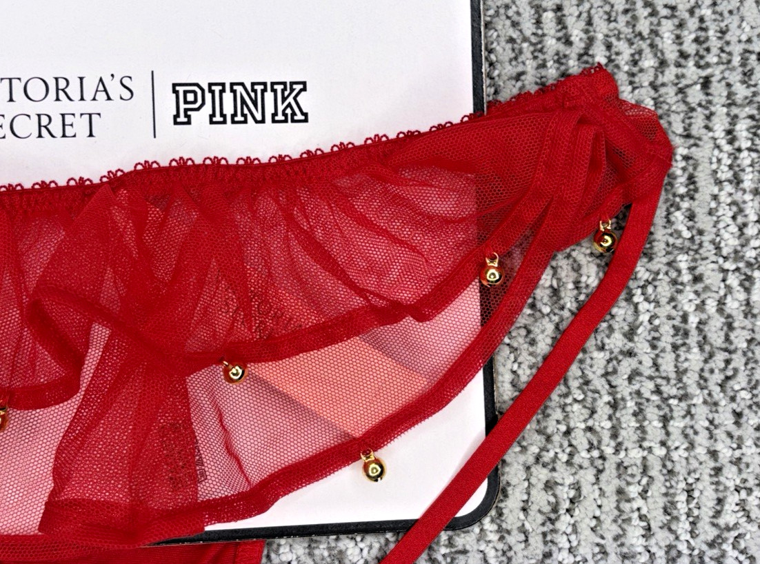 Victoria’s Secret Very Sexy NWT Small Red Jingle Bell Mesh Open Brazilian Panty