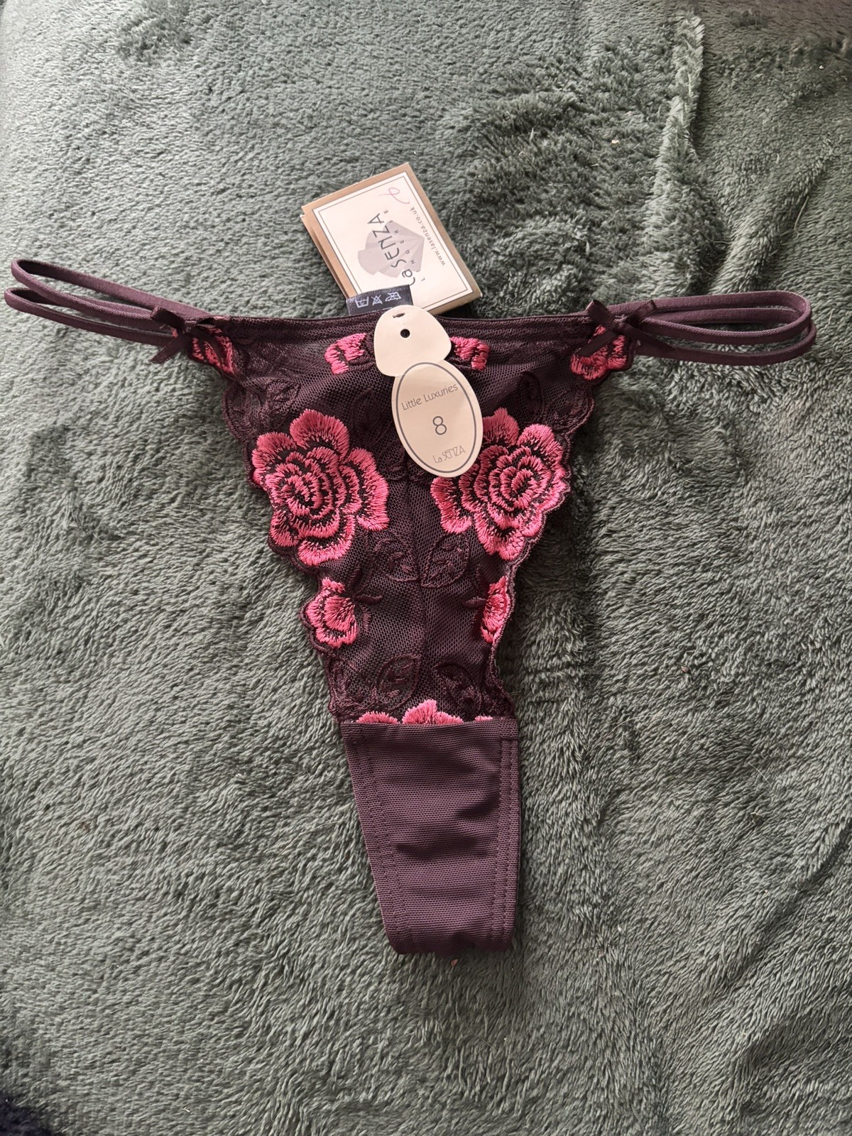 LA SENZA chocolate & peach rose tint design ladies thong BNWT size 8