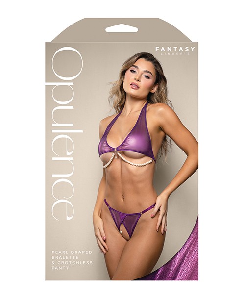 Bra Lingerie Purple Crotchless Mesh Opulence Shimmer Mesh Halter Top Panty