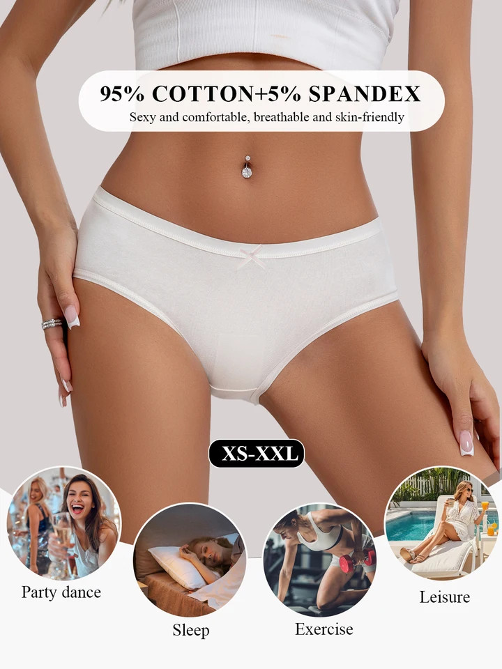 Cotton Briefs Low Rise White Breathable Soft Women’s Panty Underwear 3 Pcs