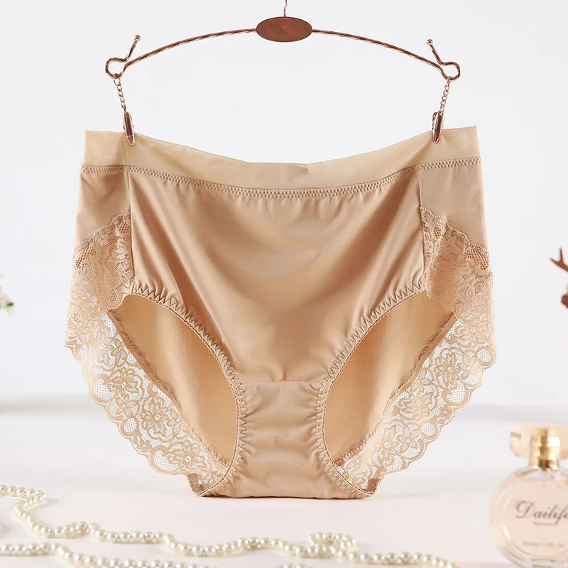 Mid Waist Panties Plus Size Lace Seamless Soft Stretch Briefs Underwear Fit