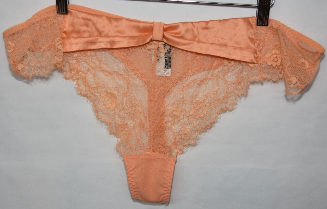 NWT Adore Me Apricot Lace Thong Large Satin Bow Details Panty 3X 3XL