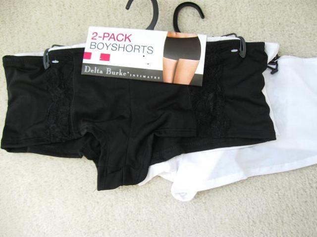 DELTA BURKE Size 7 (L) Two (2) Micro Boyshorts w/Lace in Black & White