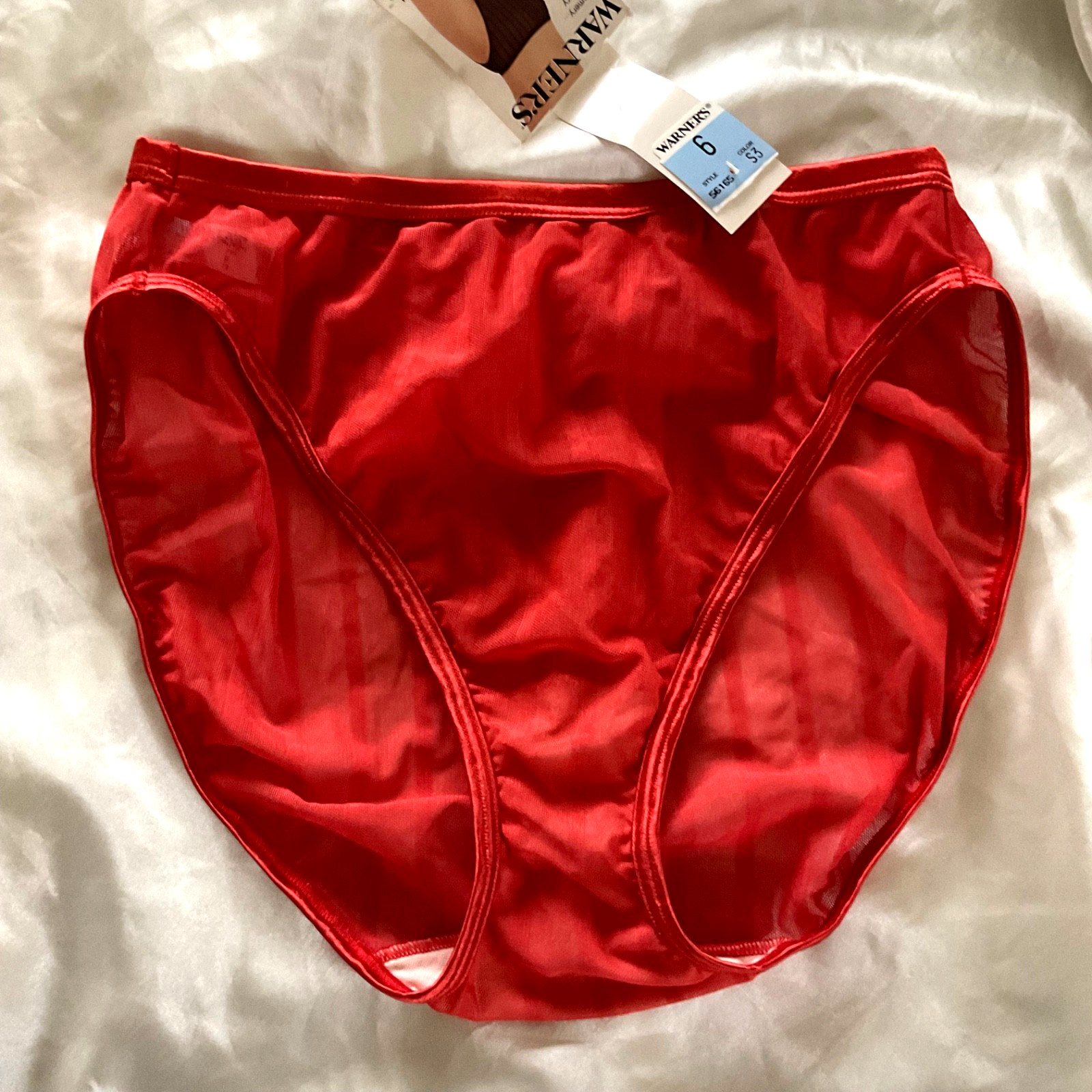 VINTAGE WARNERS THE NAKED TRUTH RED SHIMMERY SHEER BRIEF PANTIES Size 9 NWT