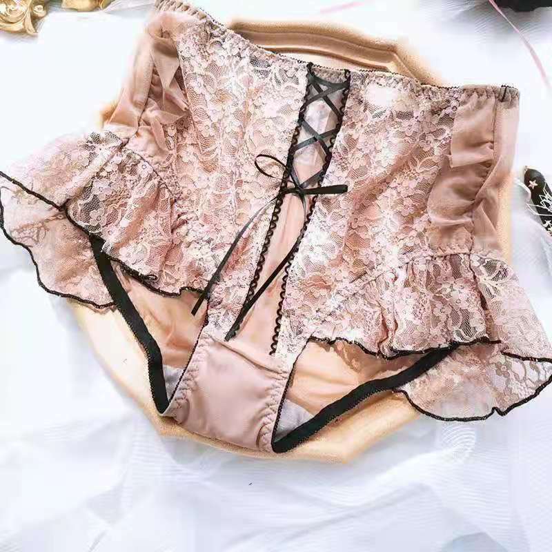 Sexy Ruffles High Waist Briefs Womens Lace Sheer Panties Breathable Underpants