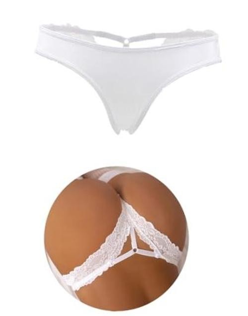 Women Lace String Tanga Hollow Out Thong Plus Size 3X-Large-4X-Large White