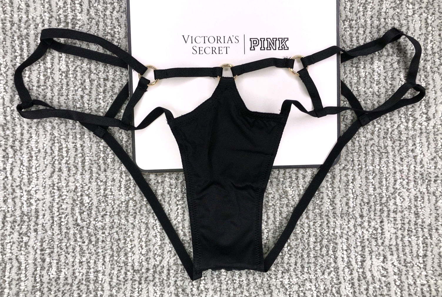 Victoria’s Secret NWT Strappy High Leg Hardware Cheeky Panty XXL Black Sexy