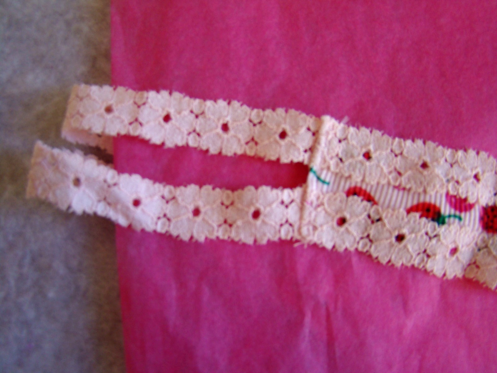 New PINK Strawberries Cherries Hearts Print Light Pink Floral Lace Thong Panty