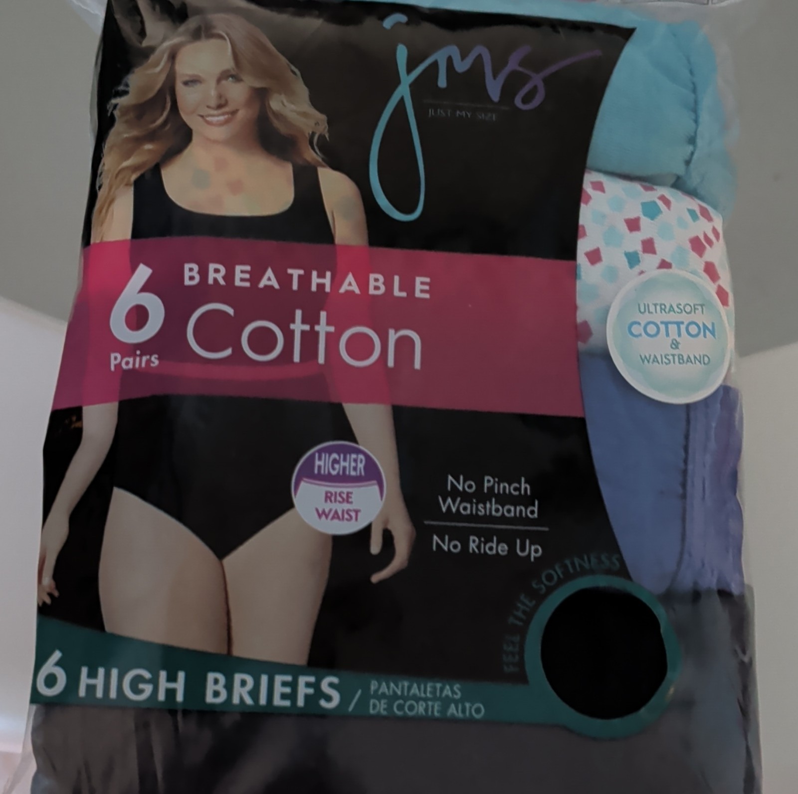 Just My Size Breathable Cotton High Briefs Panties 6 Pack Women Multicolor