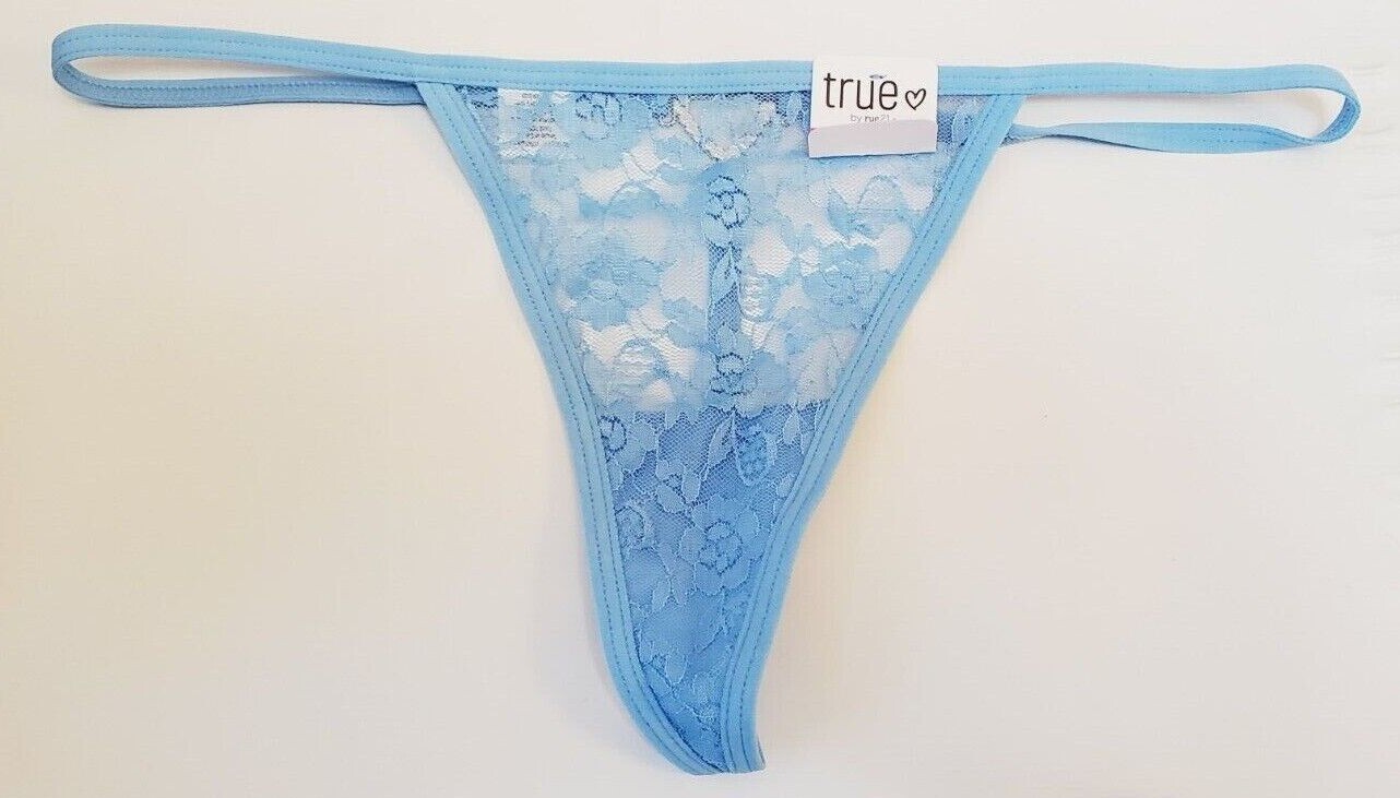 Rue 21 Women’s T Back Thong Panties MEDIUM Blue Heart Rhinestone New