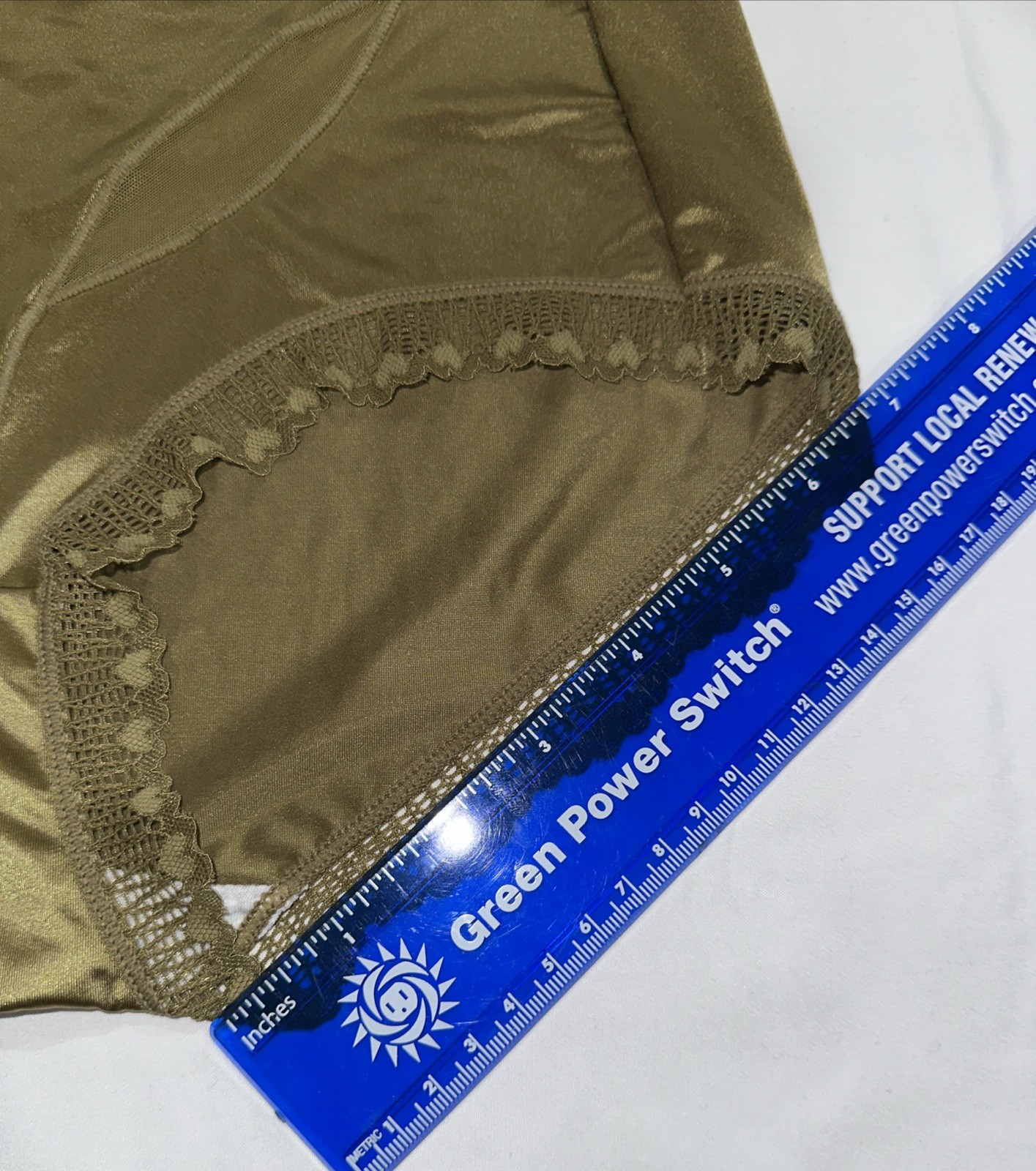 ~Shiny Large Olive with Gem Nylon Lace Blended Panties W/Bow and Gem New Size L