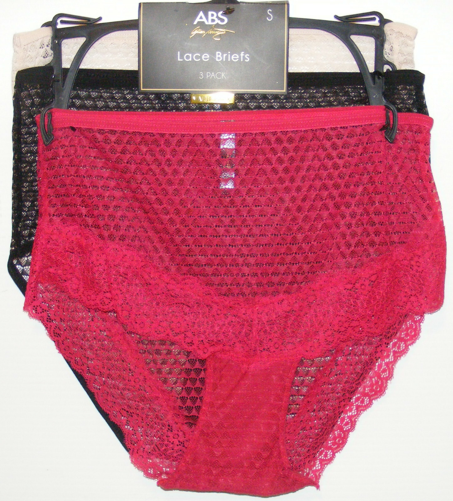 3 Pack Panties Briefs Size S Sheer Lace Modern Design ABS Allen Schwartz