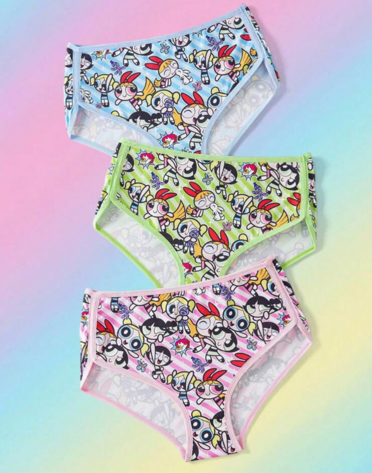 Women’s Powerpuff Girls Licensed Kawaii Y2K Cute Cartoon Brief Panties 3 pack