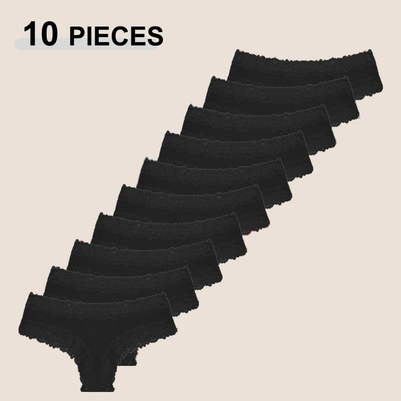 Cotton Lace Panties Women’s Low Waist Brazilian Bikini Briefs Soft 10 Pcs